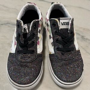 Toddler Girls Vans Black and White Sparkly Sneakers
